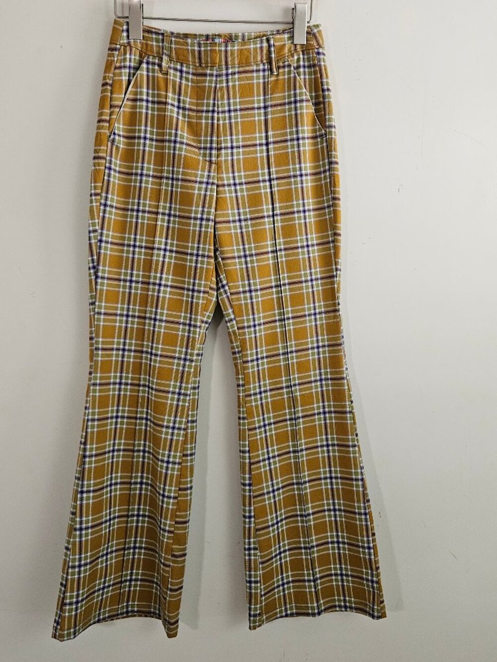 Urban Outfitters Isabella Pants 2 Yellow Plaid Flare Leg Academia Preppy Retro